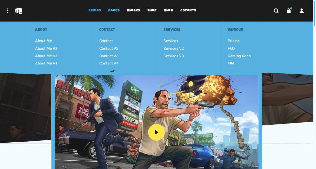Wild Impact mega menu on the site