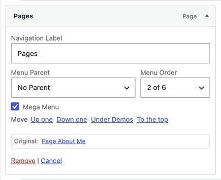 Mega Menu checkbox on a menu item